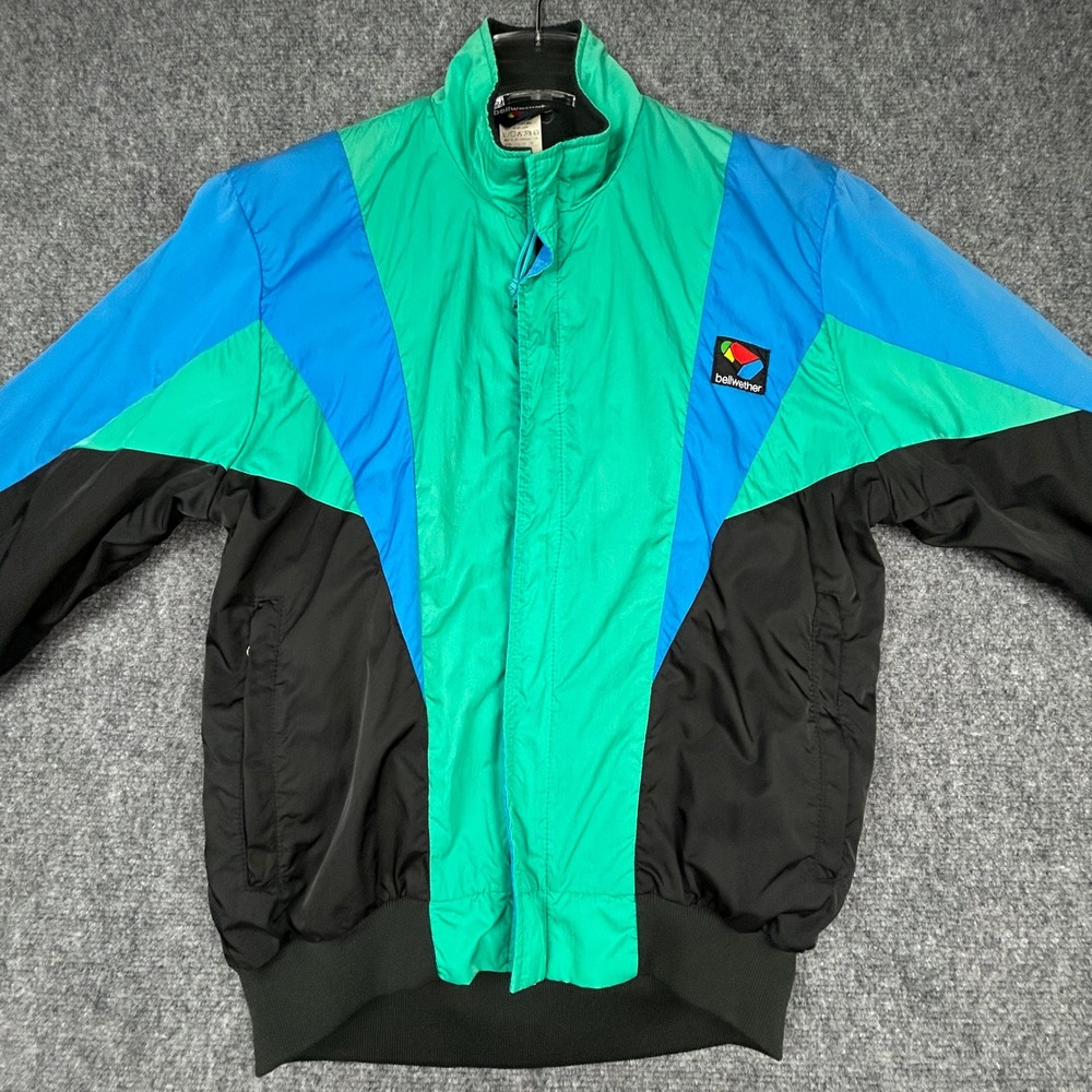 Bellwether Cycling Jacket Womens M Green Blue Vintage 90s Colorblock Fleece USA